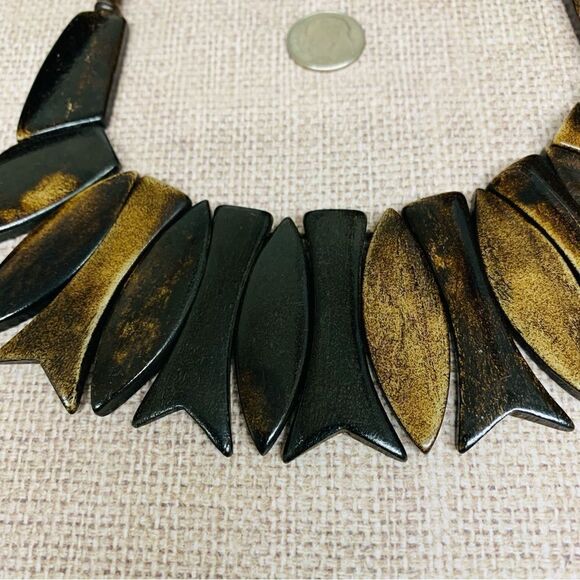 Wood Bead Tribal Statement Necklace - Picture 2 of 3